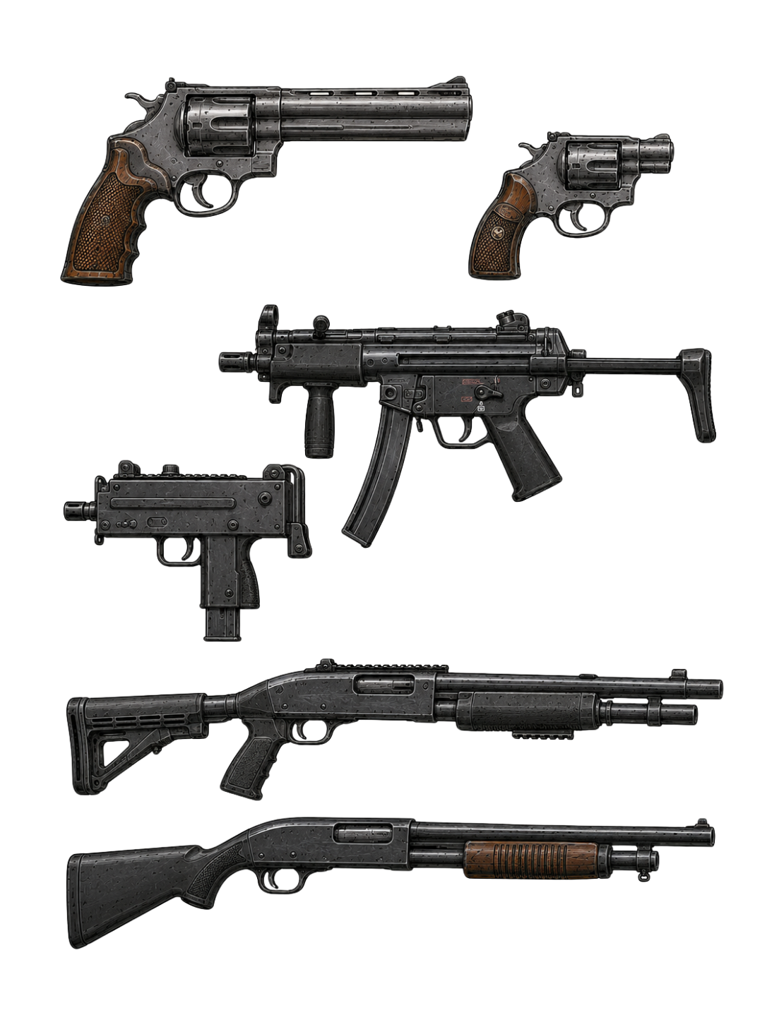 Illustration verschiedener Waffen